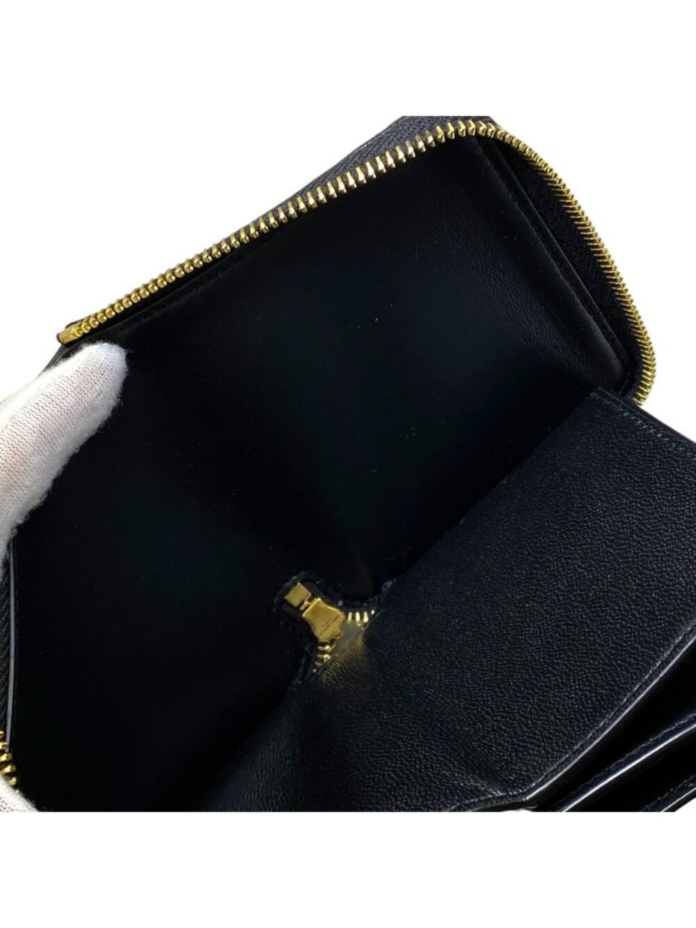 Saint Laurent Pegaso Twofold Wallet Folding YSL Logo Leather Black Compact - Picture 6 of 9